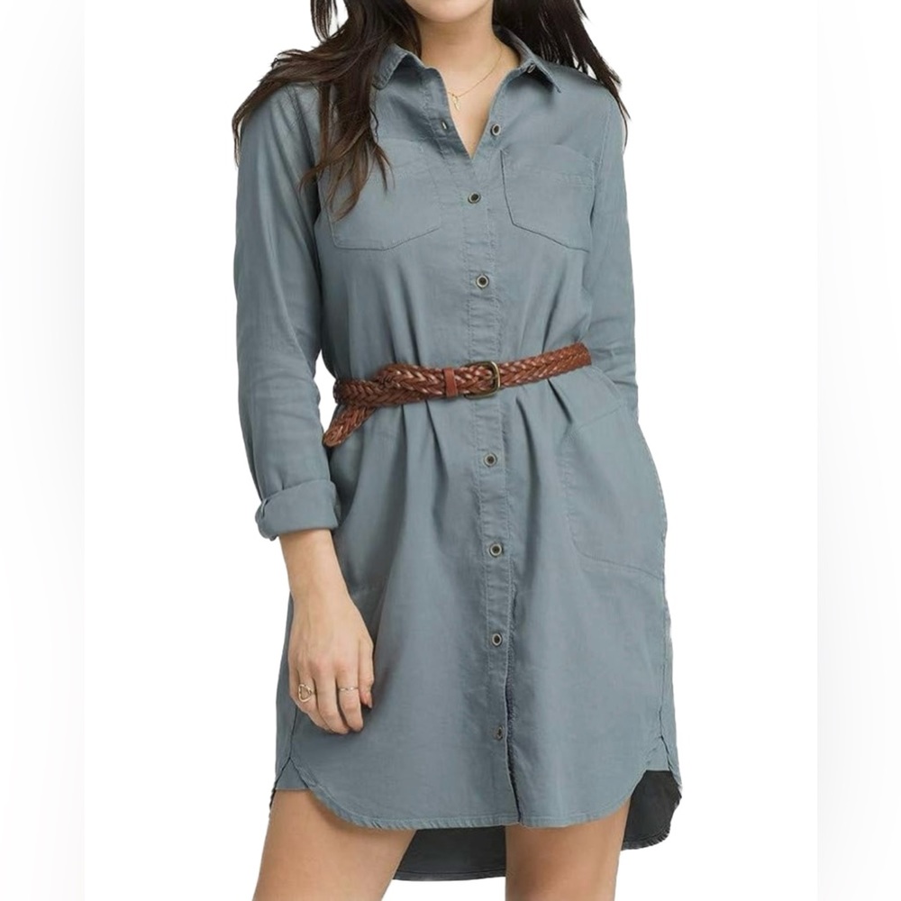 prAna— Yarrow Button Down Shirt Dress, weathered blue/gray, size Small